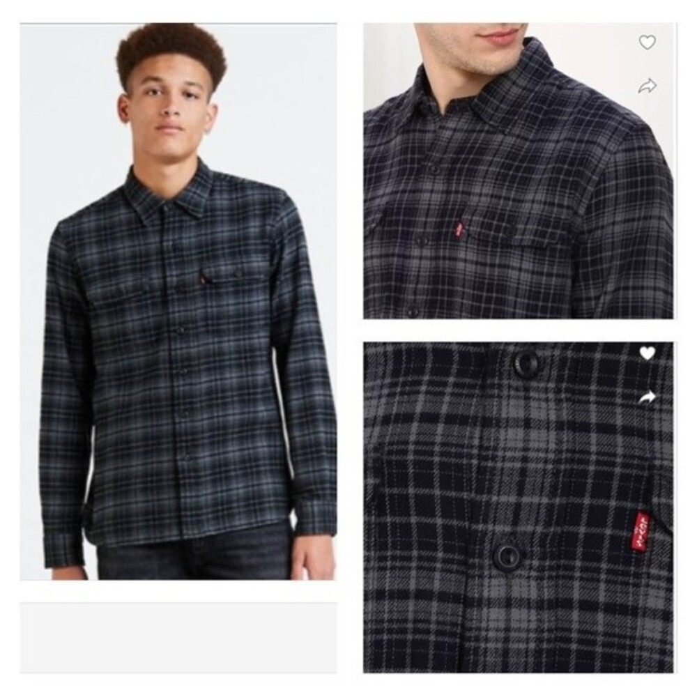 NWT LEVI’S Classic 100% Cotton Flannel Checkered Casual Navy/Gray Shirt Sz XXL - Picture 4 of 11